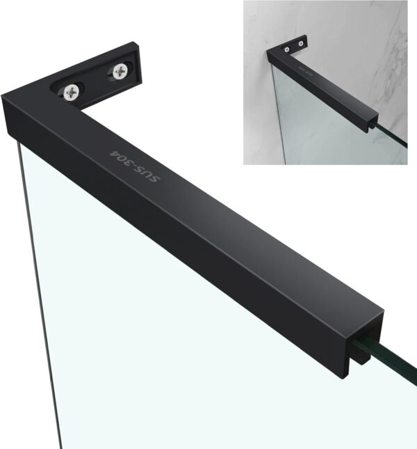 Shower Door Support Bracket, Stainless Steel Stabilizer Brace for 1/4"(6mm) 5/19"(8mm) 1/2"(10mm) Framless Shower Glass Door, 9.45 Inch Long, 3.4 Inch Right Bar, Matte Black