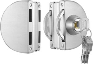 Fits on 1/2" Glass,10 mm -12 mm, Glass Door Lock, Stainless Steel Double Bolts Swing Push Sliding Access Control Office Glass Door Lock with 5 Keys