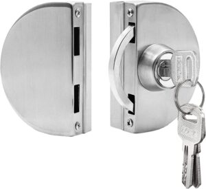 Fits on 1/2" Glass,10 mm -12 mm, Glass Door Lock, Stainless Steel Double Bolts Swing Push Sliding Access Control Office Glass Door Lock with 3 Keys (101-B)