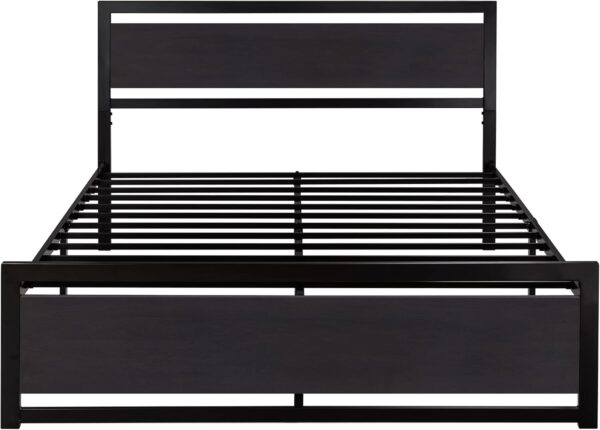 SHA CERLIN Queen Size Bed Frame with Modern Headboard, Heavy Duty Platform Metal Base with Square Footboard and 13 Strong Slats Support, No Box Spring Needed, Black