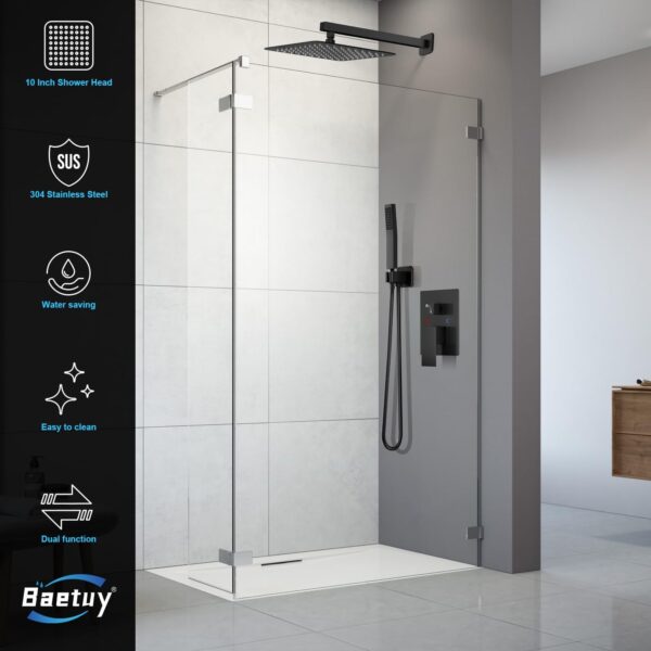 Black Shower System, Shower Faucet Set Bathroom Square Rain Shower Head and Handle Set, Wall Mounted Shower Fixtures With Shower Valve and Trim Kit 10 inch Matte Black