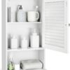 COSTWAY Bathroom Wall Cabinet, Large Capacity Storage Cabinet w/Single Louver Door & Height Adjustable Shelf, Wood Wall Mounted Medicine Cabinet for Bathroom, Living Room, Kitchen (White)