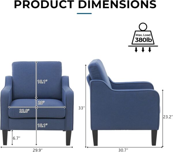 VINGLI Modern Accent Chairs Set of 2,Comfy Blue Armchair for Bedroom,Living Room Upholstered Sofa Chair Reading Chair for Small Spaces