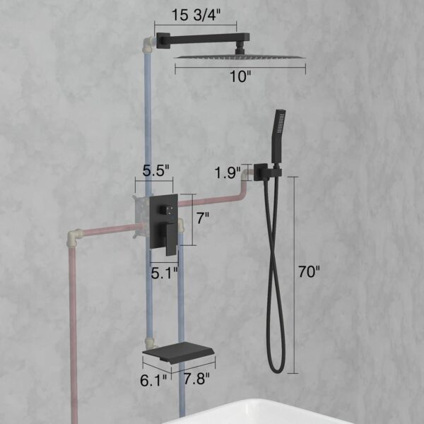 USHOWER 10 Inch Shower Head System with Tub Spout, High Pressure Shower System with Handheld Spray Combo, Wall Mounted Bathtub Shower Faucet Set, Matte Black (With Shower Valve)