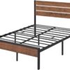 Rustic Queen Bed Frame with Headboard,Metal Platform Farmhouse Bed Frame Metal Slat,Sturdy Heavy Duty Bed Frame,No Box Spring Needed,Easy Assembly,Under Bed Storage,Rustic Brown,Queen Size