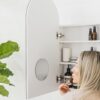 Arched Medicine Cabinet With Mirror For Bathroom Wall, Surface Mount Or Recessed Medicine Cabinet With Mirror -17" x 32", Large Medicine Cabinet Bathroom Mirror With Storage, Modern Medicine Cabinet