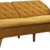 Novogratz Tallulah 83 Inch Futon Sofa Bed in Velvet Fabric, Upholstered Couch Sleeper with Memory Foam and Tufted Back, Mid-Century Modern, Mustard