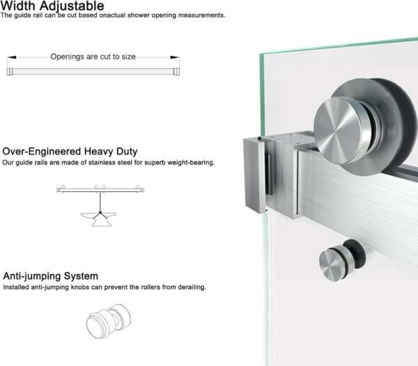 Shower Doors Frameless 52-54" W x 76" H Width Adjustable Double Sliding Glass Door 3/8"(10mm) Easy Clean Stainless Steel Hardware (Brushed Nickel)