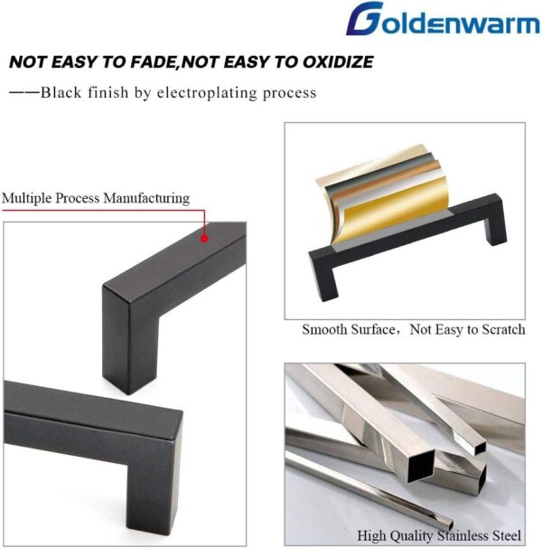 Goldenwarm 5 Pack Black Square T Bar Single Hole Knobs Cabinet Pull Drawer Handles Stainless Steel Modern Hardware for Kitchen and Bathroom Cabinets Cupboard Kitchen Cabinet Knobs