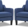 VINGLI Modern Accent Chairs Set of 2,Comfy Blue Armchair for Bedroom,Living Room Upholstered Sofa Chair Reading Chair for Small Spaces