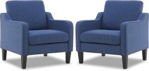 VINGLI Modern Accent Chairs Set of 2,Comfy Blue Armchair for Bedroom,Living Room Upholstered Sofa Chair Reading Chair for Small Spaces