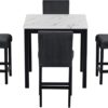 Counter Height Dining Table Set for 4, Faux Marble Top Square Dining Kitchen Table with 4 Velvet Upholstered Chairs, 5 Piece Counter Height Dining Table Set for Dining Room Living Room Kitchen, Black
