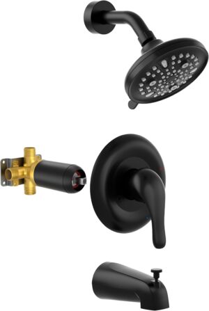 Tub Shower Faucet Set - Tub and Shower Faucet Set with 5.5 inch Rain Shower Head, Single Handle Shower Trim Kit, Bathtub Faucet Shower System with Shower Valve, Matte Black