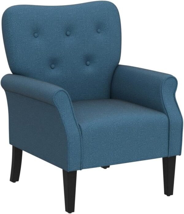 Yaheetech Modern Armchair, Mid Century Accent Chair with Sturdy Wood Legs and High Back for Small Space, Upholstered Fabric Sofa Club Chair for Living Room/Bedroom/Office, Set of 2, Navy Blue