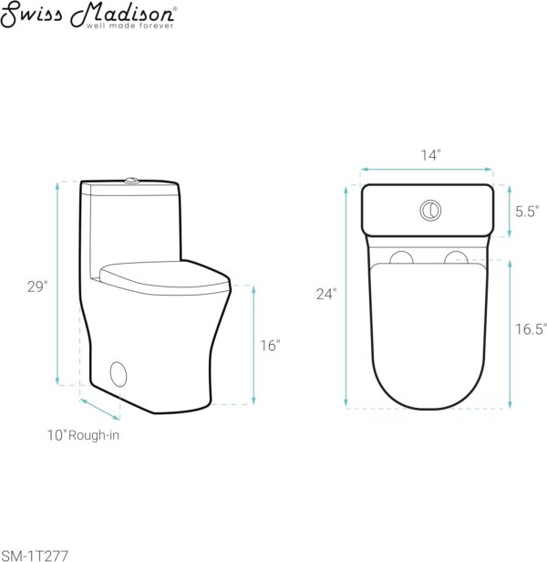 Swiss Madison Well Made Forever SM-1T277, Sublime II One-Piece Round Toilet, 10" Rough-In 1.1/1.6 gpf