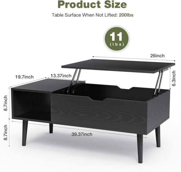 OLIXIS Wood Lift Top Coffee Table with Hidden Compartment and Large Storage Shelf, Lift Tabletop Dining Center Table for Home Living Room Office, Black