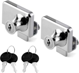 Showcase Lock Stainless Steel No Drill Glass Door Lock Display Cabinet Double Door Lock with Key for 0.21inch -0.31inch Glass Door(keyed Alike) (Silver, 409-2PCS)
