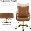 HULALA HOME Faux Leather Home Office Desk Chair, Adjustable Swivel Computer Chair with Golden Legs and Arms, Comfy Upholstered Task Chair,Camel