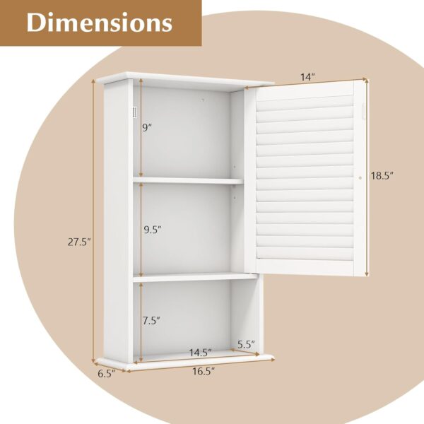 Giantex Bathroom Wall Mount Cabinet - Over The Toilet Storage Organizer with Single Door and Adjustable Shelf, Above Toilet Medicine Cabinet for Living Room, Kitchen, Hallway, Hanging Cabinet (White)