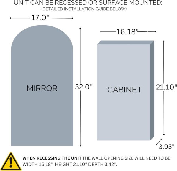 Arched Medicine Cabinet With Mirror For Bathroom Wall, Surface Mount Or Recessed Medicine Cabinet With Mirror -17" x 32", Large Medicine Cabinet Bathroom Mirror With Storage, Modern Medicine Cabinet