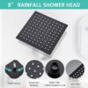 8 Inch Shower Faucet Set, Rainfall Shower System with High Pressure Handheld Shower Head, Bathroom Mixer Shower Set Wall Mounted Rough-in Valve and Trim Kit, with Tub Spout