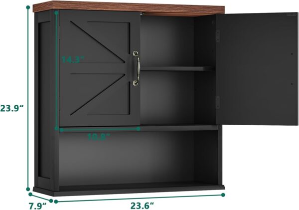 Smuxee Farmhouse Bathroom Cabinet Wall Mounted, Black Bathroom Medicine Cabinet with Adjustable Shelf, Bathroom Cabinet for Bathroom, Living Room, Laundry Room