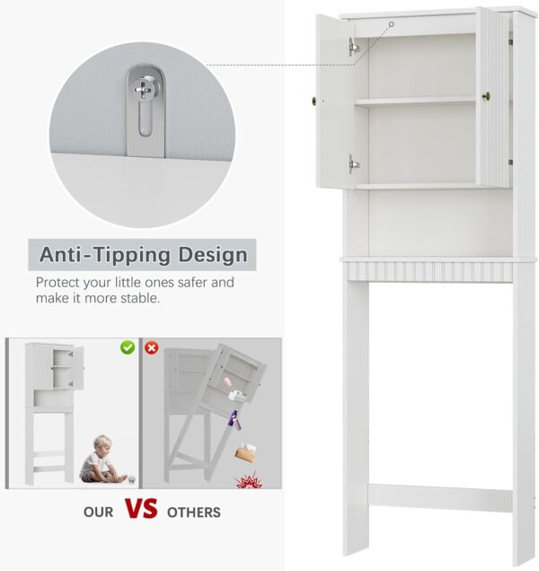 Over The Toilet Storage Cabinet, Over Toilet Storage with Fluted Door, Over The Toilet Storage Bathroom Organizer, Bathroom Shelf Over Toilet, Behind The Toilet Storage Cabinet Organizer, White