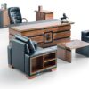 79" Wood Office Furniture Set of 4pcs | Executive Desk w/Leather Pad | File Drawers w/Telescopic Rail | Large Storage Cabinet w/Chrome Handles | Coffee Table | Sturdy Modern Home Workstation