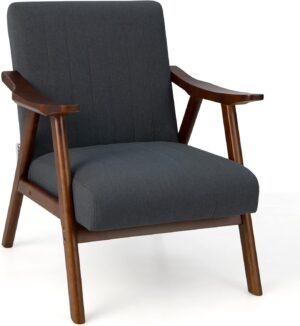 Giantex Mid-Century Modern Accent Chair - Comfy Upholstered Lounge Chair with Arms, Anti-Slip Felt Pads, Wooden Frame Soft Padded Arm Chairs for Living Room, Bedroom, Office, Study, Gray