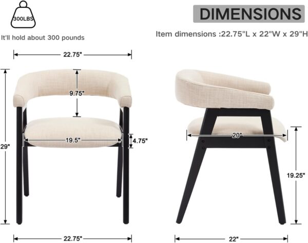 CIM0TA Modern Barrel Dining Chairs with Arms Set of 6, Upholstered Fabric Kitchen & Dining Room Chairs with Open Back/Black Wood Legs, Comfortable Side Chairs, Linen Beige