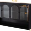 Metal Wall Cabinet with 4 Semi-Arch Glass Doors, 47.25" Wide Wall Mounted Storage Cabinet with Open Shelf, Modern Medicine Cabinet for Kitchen Bathroom Living Room, Black