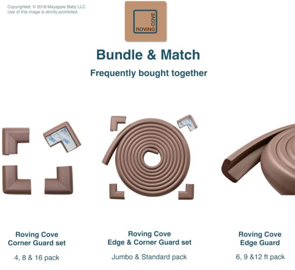 Roving Cove Edge Corner Protector Baby Proofing (Large 15ft Edge 4 Corners) - Hefty-Fit Heavy-Duty, Soft NBR Rubber Foam, Furniture Fireplace Safety Bumper Guard, 3M Adhesive, Coffee Brown