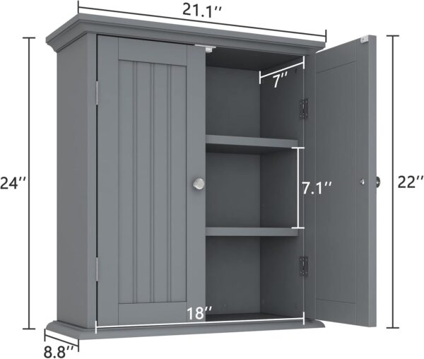 ChooChoo Bathroom Wall Cabinet, Over The Toilet Space Saver Storage Cabinet, Medicine Cabinet with 2 Door and Adjustable Shelves, Cupboard (Grey)
