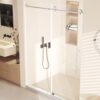 Shower Door, Sliding Shower Door with Explosion-Proof Film Clear Glass, Frameless Tempered Glass Shower Door with Stainless Steel Handle & Waterproof Seal Strip Parts