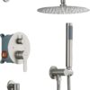 DASAN Tub Shower Faucets Sets Complete Bathtub Faucet Set Brushed Nickel Bathtub Shower System with Tub Spout, Bathroom Tub and Shower Faucet Combo Trim Kit with Rough-in Valve, DA-SS03BN-R10W