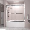 DELAVIN 56-59 in. W x 59 in. H Semi-Frameless Double Sliding Tub Shower Door, Water Repellent Bathtub Door, SGCC Tempered Bathtub Glass Door with Explosion-Proof Film, Stainless Steel Hardware