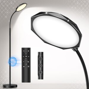 Floor Lamp, 18W Bright LED Floor Lamps for Living Room with Diamond-Surface, Stepless Adjustable Colors & Dimmer Standing Lamp with Timer, Remote & Touch Control, Reading Lights for Bedroom, Office