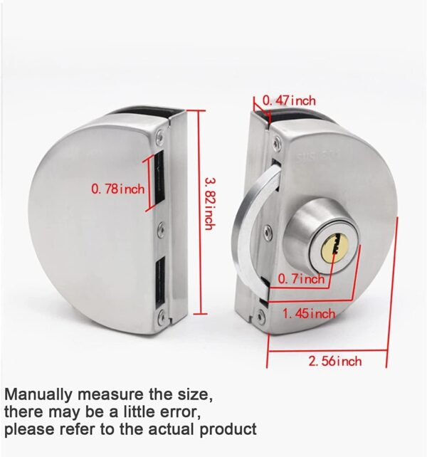 Fits on 1/2" Glass,10 mm -12 mm, Glass Door Lock, Stainless Steel Double Bolts Swing Push Sliding Access Control Office Glass Door Lock with 3 Keys (101-B)