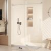 Shower Door, Sliding Shower Door with Explosion-Proof Film Clear Glass, Frameless Tempered Glass Shower Door with Stainless Steel Handle & Waterproof Seal Strip Parts