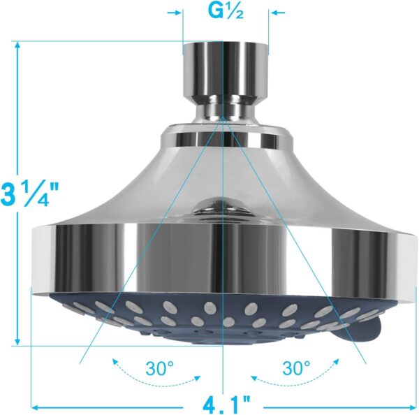 Briout Shower Head, High Pressure Shower Heads 4.1 Inch 5 Settings Rain High Flow Fixed Showerhead for Luxury Shower Experience Even at Low Water Pressure, Chrome
