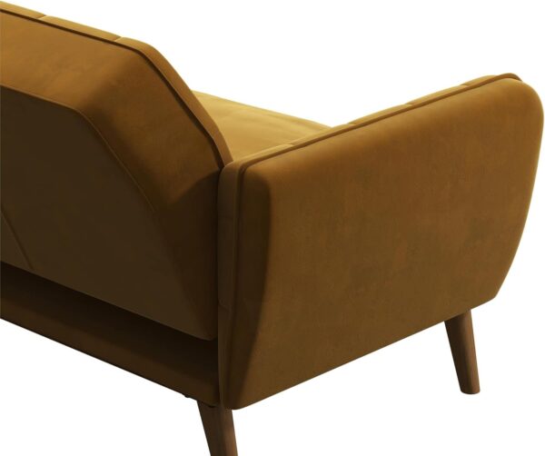 Novogratz Tallulah 83 Inch Futon Sofa Bed in Velvet Fabric, Upholstered Couch Sleeper with Memory Foam and Tufted Back, Mid-Century Modern, Mustard