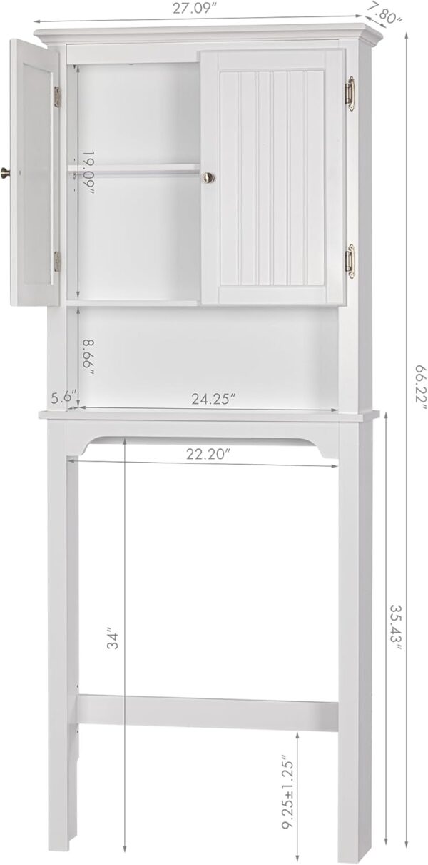 UTEX Bathroom Storage Over The Toilet, Cabinet Organizer with Adjustable Shelves and Double Doors, Wood Space Saver, White