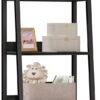 Furologee 5-Tier Ladder Shelf, Narrow Ladder Bookshelf with Drawer, 55.6”Tall Industrial Bookcase Storage Rack Organizer, Freestanding Storage Shelve for Living Room, Home Office, Bedroom, Black Oak