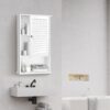 COSTWAY Bathroom Wall Cabinet, Large Capacity Storage Cabinet w/Single Louver Door & Height Adjustable Shelf, Wood Wall Mounted Medicine Cabinet for Bathroom, Living Room, Kitchen (White)