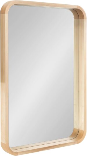 Kate and Laurel Hutton Modern Rounded Rectangle Wall Mirror, 24 x 36, Natural Wood, Decorative Scandinavian Rectangular Wall Decor for Bathroom Mirror for Over Sink