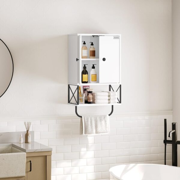 61o7Rpj6e1L._AC_SL1500_.jpg Bathroom Wall Cabinet with 2 Door and Adjustable Shelves, Farmhouse Medicine Cabinet with Towel Rack, 3-Tier Wall Mounted Storage Cabinet Over The Toilet for Bathroom Laundry Room, White