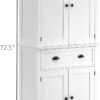 HOMCOM 72.5" Kitchen Pantry Cabinet, Traditional Freestanding Storage Cabinet with 4 Doors, Drawer and 3 Adjustable Shelves for Dining Room, White