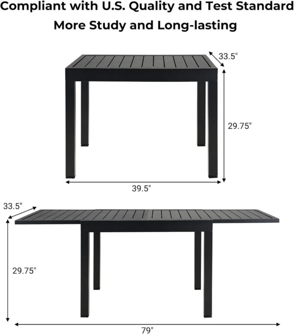 Grand patio 5-Piece Outdoor Dining Set for 4 with 1 Rectangle Expandable Table for 4-6 Person, Metal Woven Wicker Fixed Patio Chairs with Thickened Cushions for Yard, Poolside (Black)