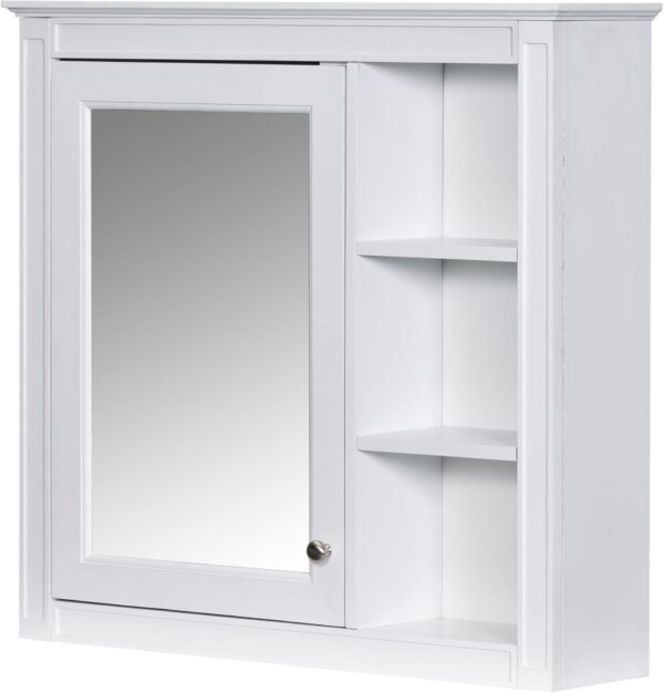 Linique 30" Bathroom Vanity with Mirror Cabinet Combo Set, Modern Bathroom Storage Cabinet with Ceramic Sink, 2 Drawers and a Tip-Out Drawer, Wall-Mounted Medicine Cabinet for Bathroom, White