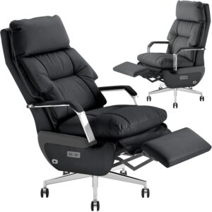 Dual-Motor Executive Office Chair with Foot Rest,Electric Reclining,Big and Tall Ergonomic Office Chair, High Back Swivel,Comfor Computer Home Office Desk Chair, 400LBS PU（Black）